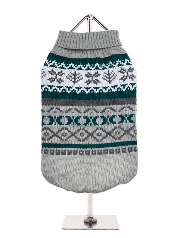 Grey Fair Isle Vintage Sweater - Stickad Hundtröja