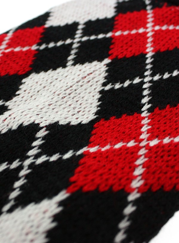 Red & Black Argyle - Stickad Hundtröja