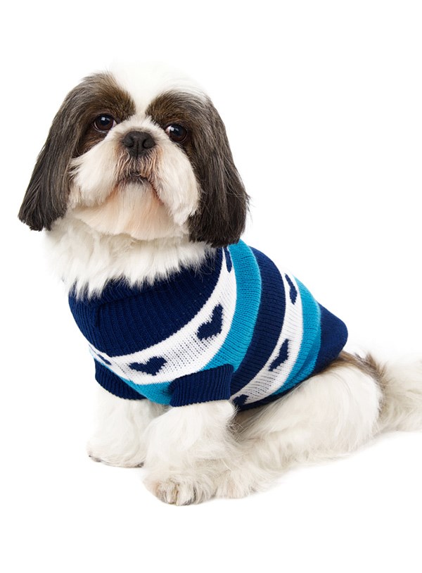 Blue Hearts Striped Sweater - Stickad Hundtröja