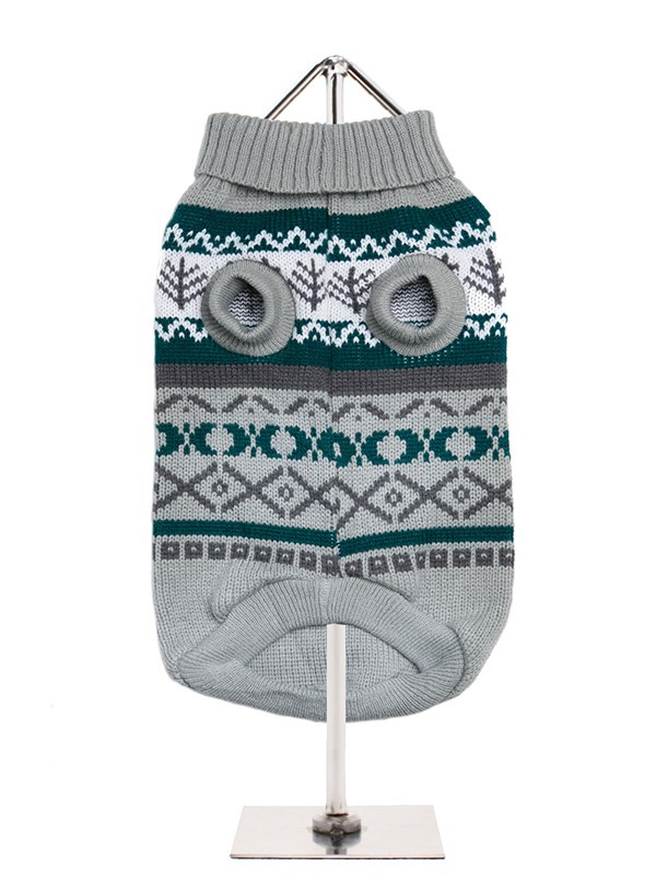 Grey Fair Isle Vintage Sweater - Stickad Hundtröja