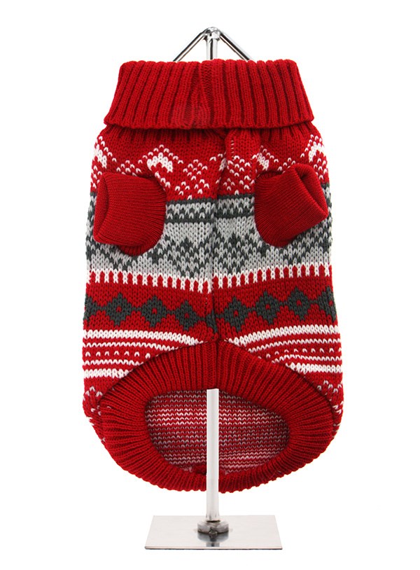 Red Fair Isle Vintage Sweater - Stickad Hundtröja