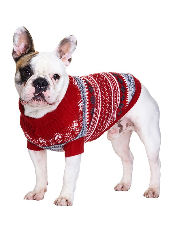 Red Fair Isle Vintage Sweater - Stickad Hundtröja
