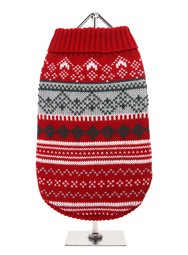 Red Fair Isle Vintage Sweater - Stickad Hundtröja