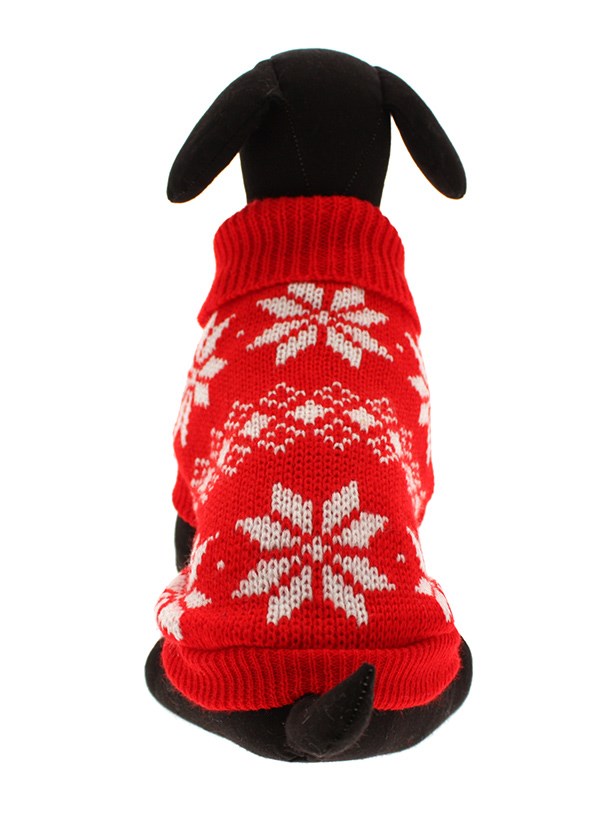Red Snowflake Röd - Stickad Hundtröja
