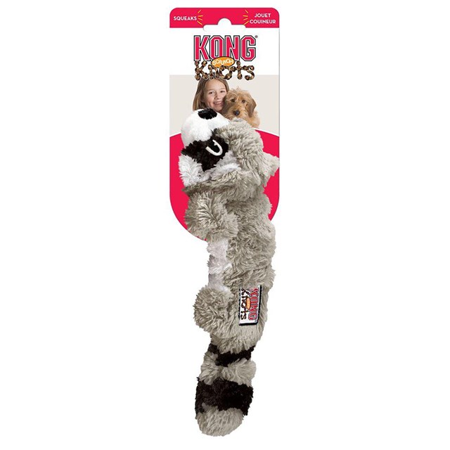 KONG SCRUNCH KNOTS Raccoon - MJUK HUNDLEKSAK MED PIP