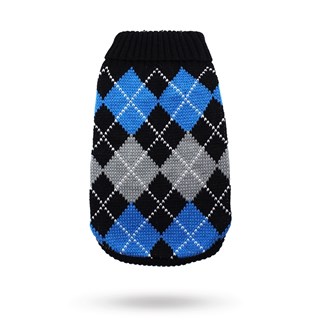 Black & Blue Argyle - Stickad Hundtröja