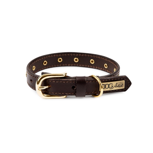 RIVET Brown - Läder Hundhalsband
