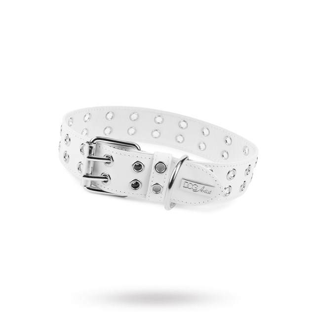 ROCK White - Läder Hundhalsband