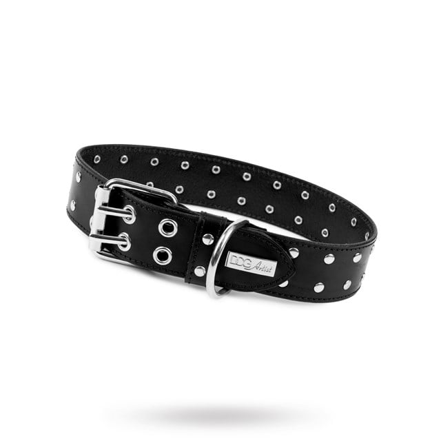 RIVET Black Silver - Läder Hundhalsband