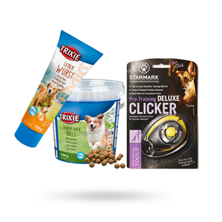 Kit Med Starmark Klicker Deluxe, Trixie Leverpaté Tub 110g & Snack Balls Fågel 500g