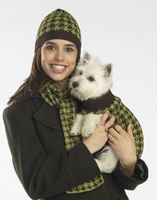 Esc Oxford Houndstooth Hat And Scarf Matchande Set - Grön/brun