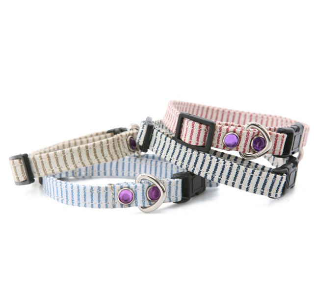 Original Randigt Halsband + Koppel Röd