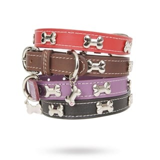 Silver Bone Leather Halsband - Svart