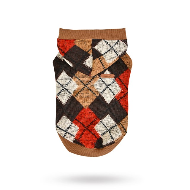 Jolly Beige - Stickad Hundtröja med Luva - Large