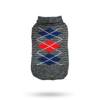 Charcoal Argyle Grå/röd - Stickad Hundtröja