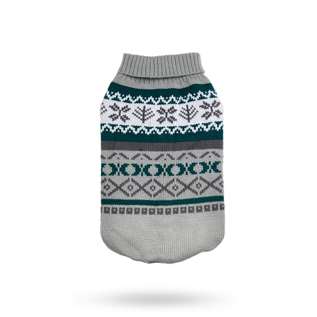 Grey Fair Isle Vintage Sweater - Stickad Hundtröja