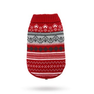 Red Fair Isle Vintage Sweater - Stickad Hundtröja