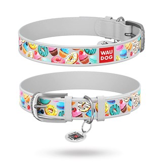 Waudog Donut - Läderhalsband Vit